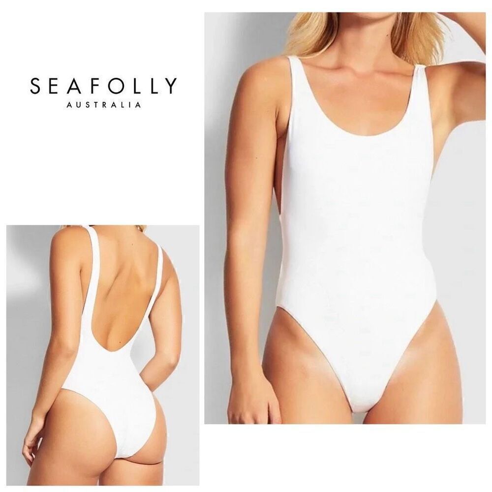 New. Seafolly white scoop neck swimsuit. Size 12. Retails $98